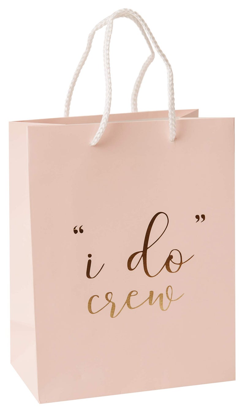 Partay Shenanigans I Do Crew Gift Bags - 12 Pack Baby Pink Bridal Favor Bag 210msg with Gold Foil '"i do" Crew' Print for Bridal Party Bridal Shower Bachelorette Party Hens Party Bridesmaid Gift Bags - 9"x7"x4" - Image 1